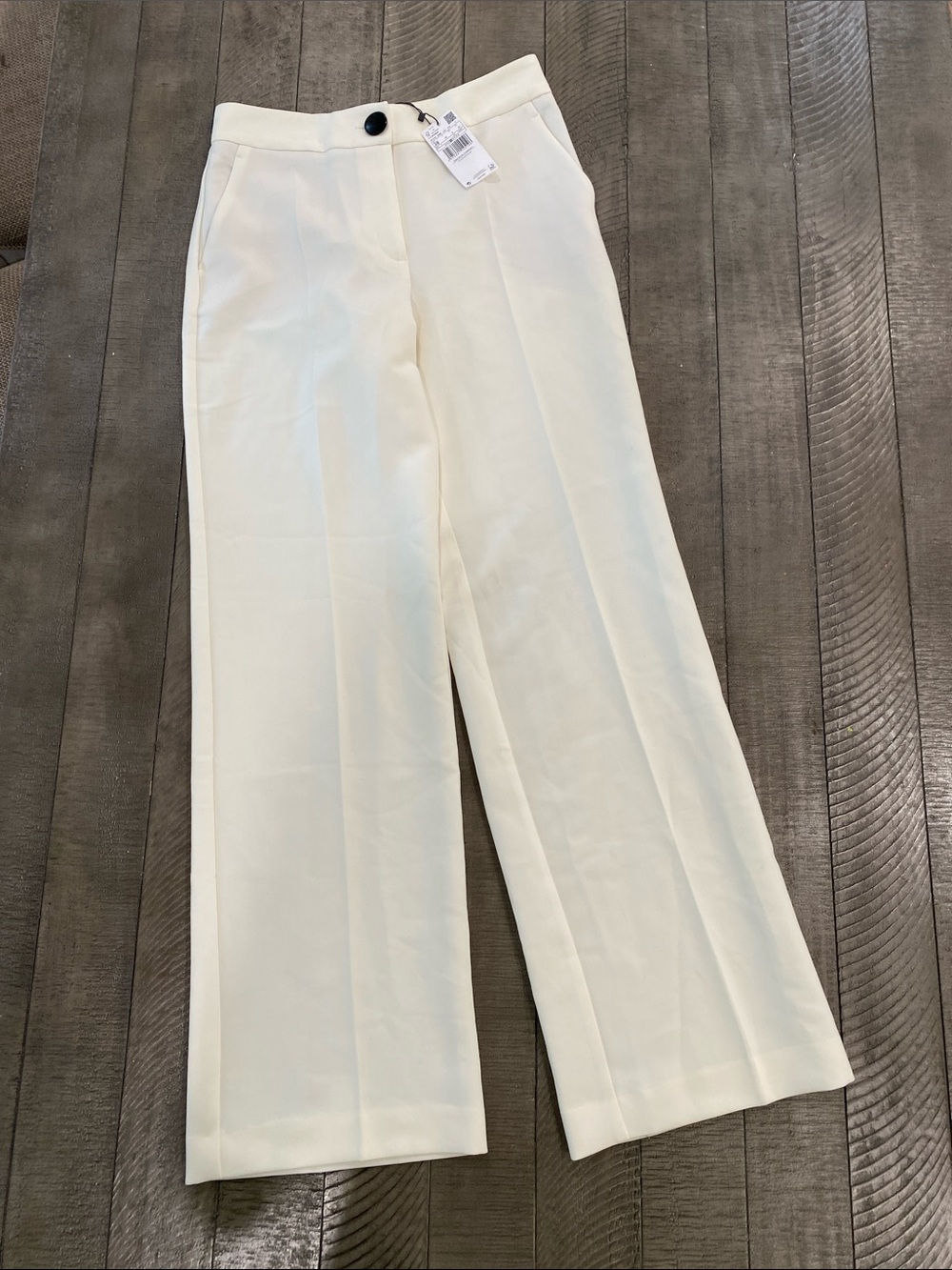 Mango Cream Wide-Leg Trousers with Center Crease